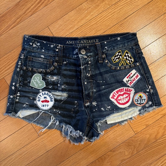 American Eagle Limited Edition Denim Patch Shorts - Picture 1 of 11